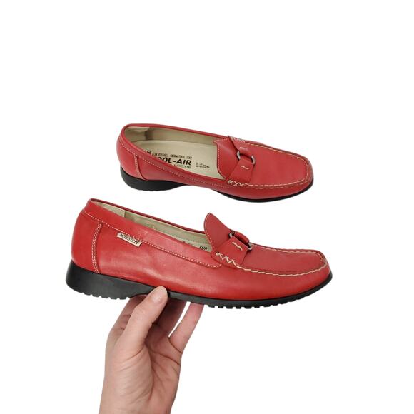 MEPHISTO Leather Idellia Red Comfort Mocassin Loafers Square Toe Shoes - Picture 2 of 12
